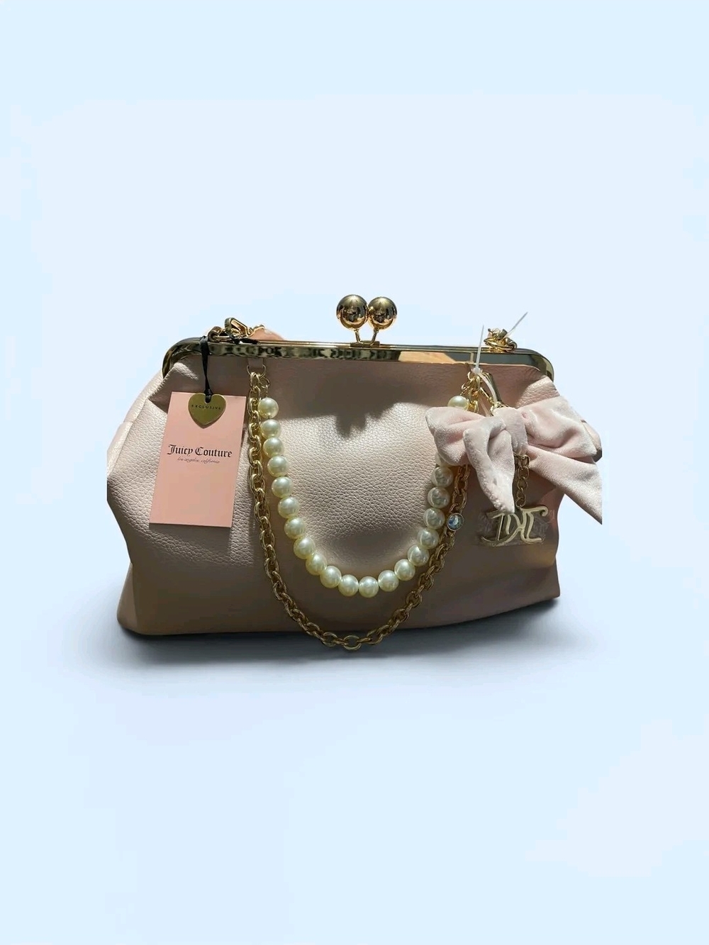 Juicy Couture Soft Blush Pink Pearl & Bow Frame Clutch